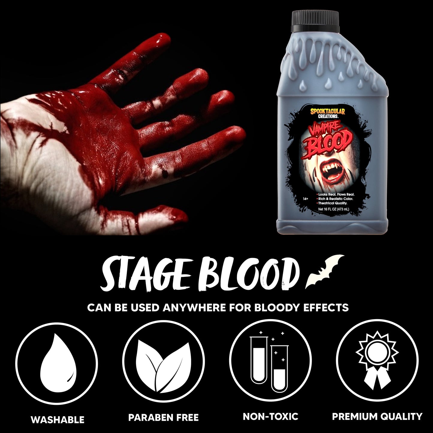 2 Pcs 16 Oz Halloween Fake Blood,Vampire Blood Makeup Bottle,Halloween Blood Zombie Makeup,Vampire Makeup Kit for Adults,Halloween Costume Vampire Accessories